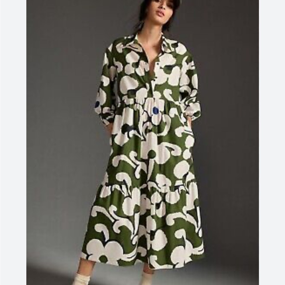 Maeve Anthropologie dress. Bettina Tiered Midi Shirt Dress
